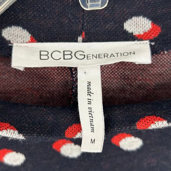 BCBG Women Cropped Flared Long Sleeve Knit Polka Dot Sweater Navy Blue Medium - Picture 5 of 7